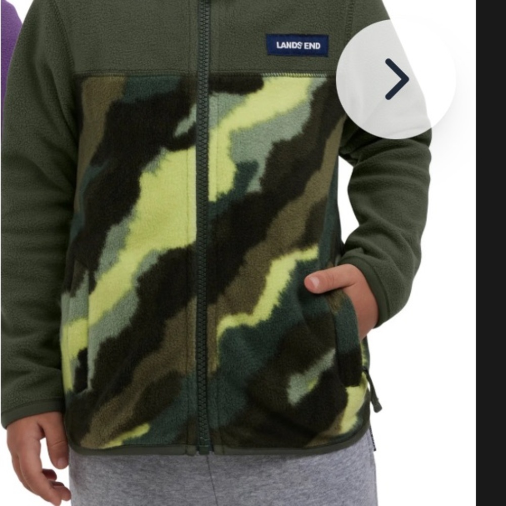 NWT:Lands'End Kids' Camouflage Fleece OpenZip Hoodie Jacket-Gray,Black,Yellow